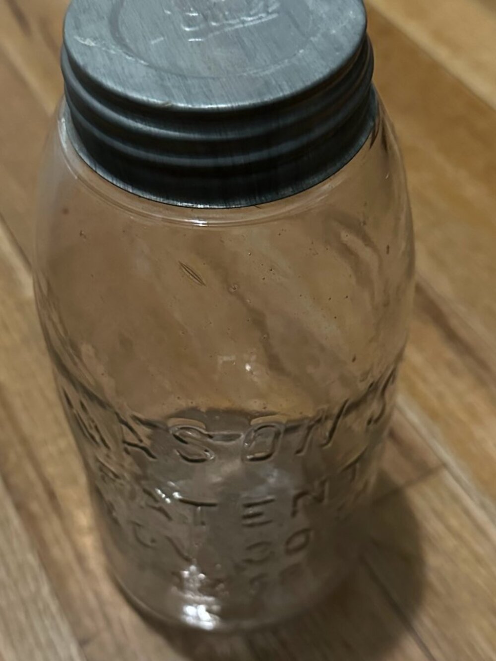 Antique Masons Patent Nov 30th 1858 Fruit Jar 1 Quart Clear Glass With Zinc Ball